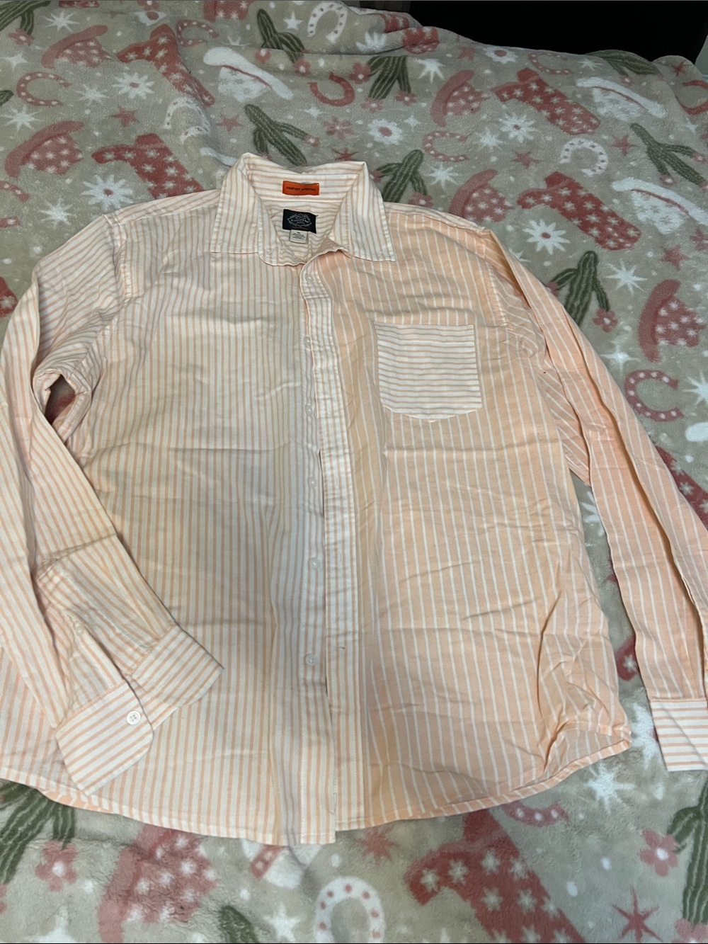 St. John's Bay Peach and White Striped Button-Down Shirt